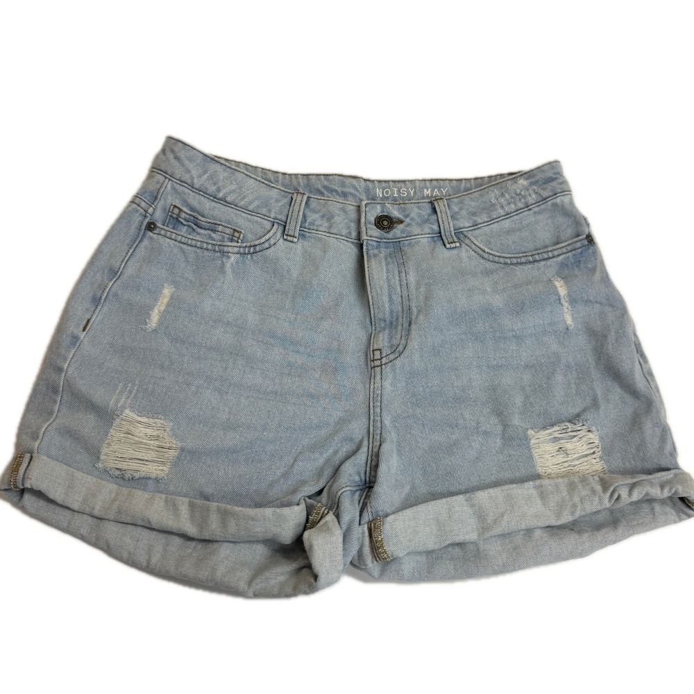 Noisy May Shorts Womens Large‎ Blue Denim Distressed Cuffed Mid Rise
